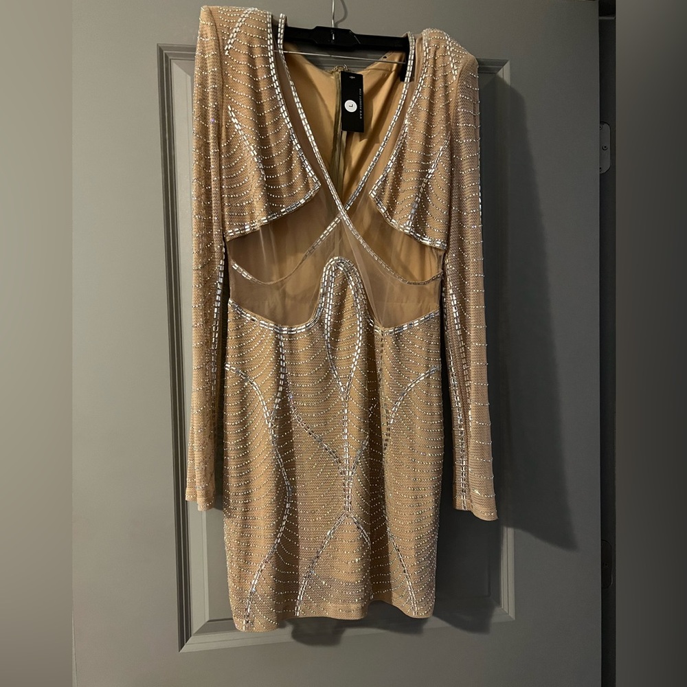 Nude bling mesh cutout dress size large